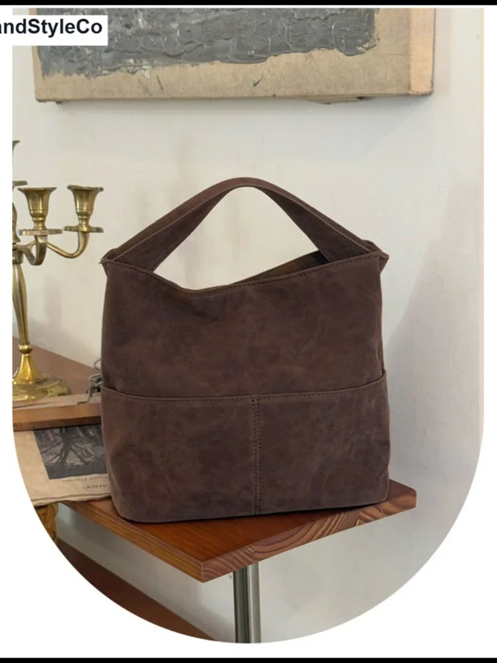 Faux Suede Bucket Bag Crossbody Slouchy Shoulder Purse Tote Hidden Handle_6